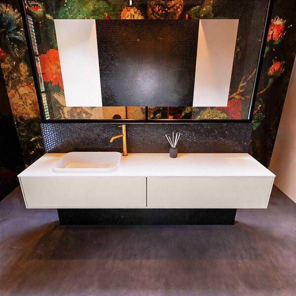 Mondiaz ERIN 200cm badmeubelset onderkast kleur Linen met 2 lades Wastafel RIDGE links 1 kraangat kleur Talc ERIN10100