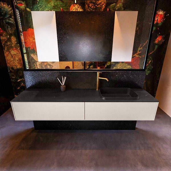 Mondiaz ERIN 200cm badmeubelset onderkast kleur Linen met 2 lades Wastafel RIDGE rechts 1 kraangat kleur Talc ERIN10101