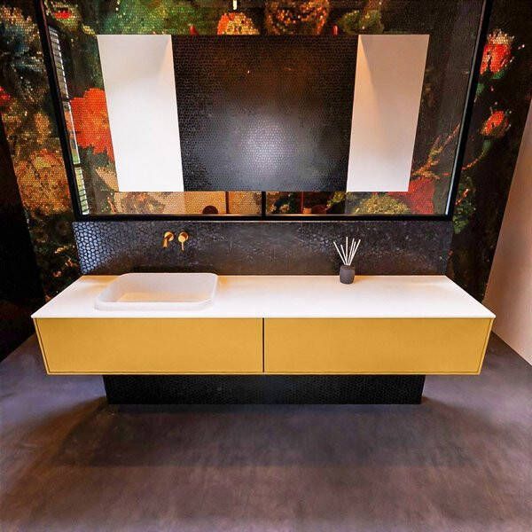 Mondiaz ERIN 200cm badmeubelset onderkast kleur Ocher met 2 lades Wastafel RIDGE links zonder kraangaten kleur Urban ERIN11185