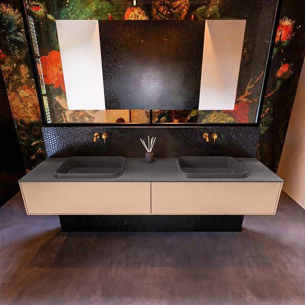 Mondiaz ERIN 200cm badmeubelset onderkast kleur Rosee met 2 lades Wastafel RIDGE dubbel zonder kraangaten kleur Linen ERIN12751