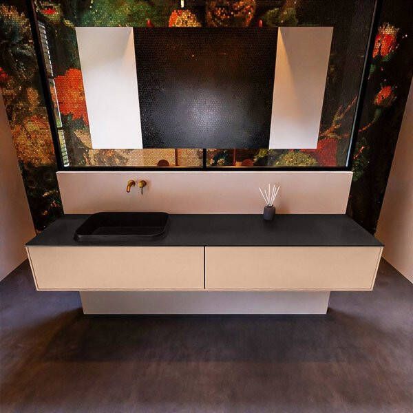 Mondiaz ERIN 200cm badmeubelset onderkast kleur Rosee met 2 lades Wastafel RIDGE links zonder kraangaten kleur Linen ERIN12749