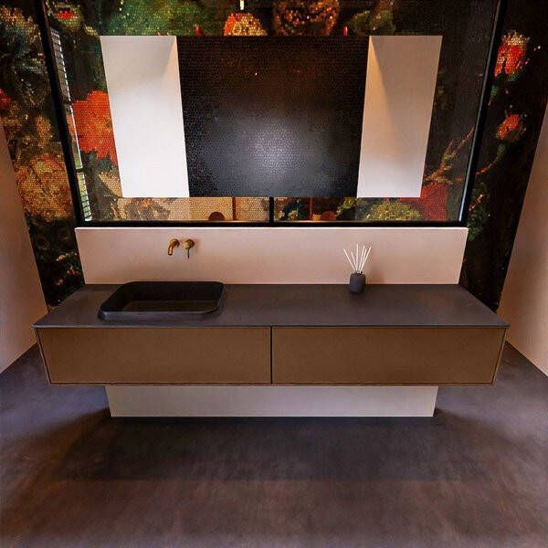 Mondiaz ERIN 200cm badmeubelset onderkast kleur Rust met 2 lades Wastafel RIDGE links zonder kraangaten kleur Linen ERIN12579 - Foto 2