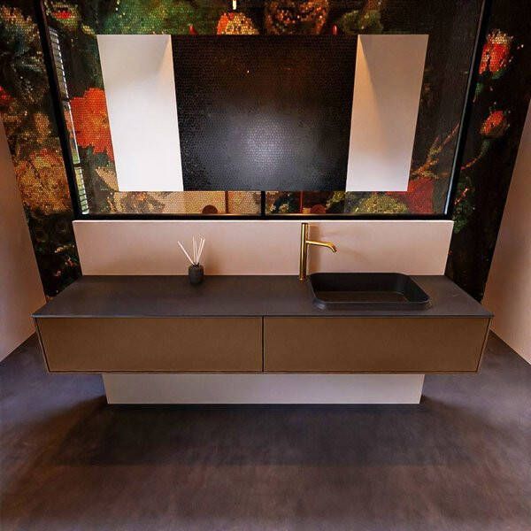Mondiaz ERIN 200cm badmeubelset onderkast kleur Rust met 2 lades Wastafel RIDGE rechts 1 kraangat kleur Linen ERIN12583