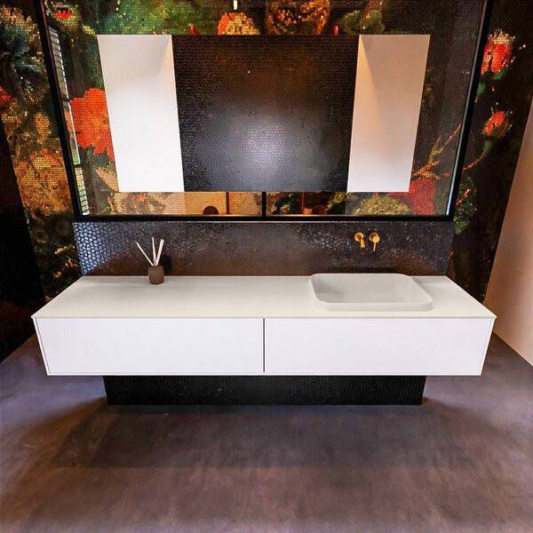 Mondiaz ERIN 200cm badmeubelset onderkast kleur Talc met 2 lades Wastafel RIDGE rechts zonder kraangaten kleur Linen ERIN12274