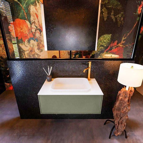 Mondiaz ERIN 80cm badmeubelset onderkast kleur Army met 1 lade Wastafel RIDGE midden 1 kraangat kleur Dark grey ERIN11770 - Foto 2