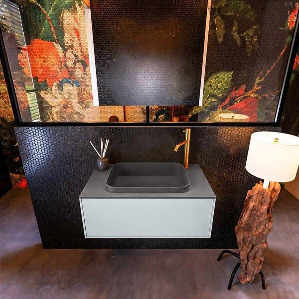 Mondiaz ERIN 80cm badmeubelset onderkast kleur Clay met 1 lade Wastafel RIDGE midden 1 kraangat kleur Linen ERIN12382