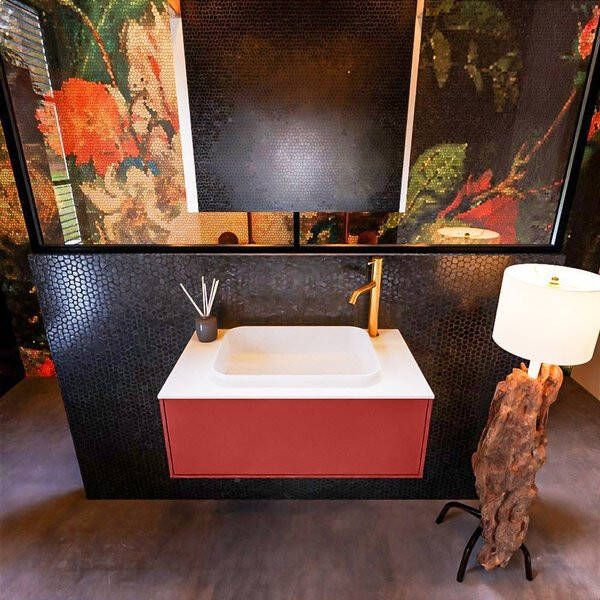 Mondiaz ERIN 80cm badmeubelset onderkast kleur Fire met 1 lade Wastafel RIDGE midden 1 kraangat kleur Linen ERIN12586