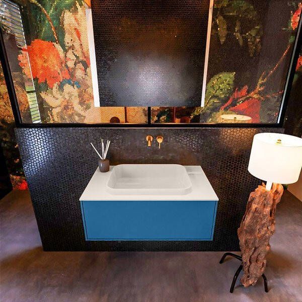 Mondiaz ERIN 80cm badmeubelset onderkast kleur Jeans met 1 lade Wastafel RIDGE midden zonder kraangaten kleur Linen ERIN12619