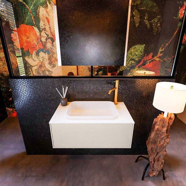 Mondiaz ERIN 80cm badmeubelset onderkast kleur Linen met 1 lade Wastafel RIDGE midden 1 kraangat kleur Linen ERIN12314