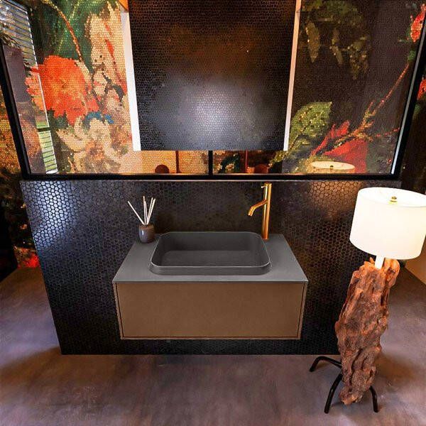 Mondiaz ERIN 80cm badmeubelset onderkast kleur Rust met 1 lade Wastafel RIDGE midden 1 kraangat kleur Urban ERIN11056