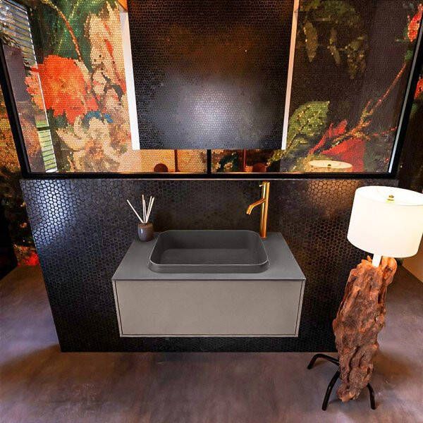 Mondiaz ERIN 80cm badmeubelset onderkast kleur Smoke met 1 lade Wastafel RIDGE midden 1 kraangat kleur Urban ERIN10920