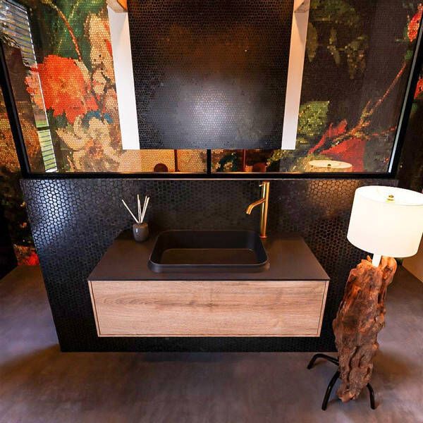 Mondiaz Badkamermeubelset Erin 100 cm met 1 Lade met RIDGE Wastafel Midden Urban met 1 kraangat Greeploos Mat Washed Oak - Foto 2