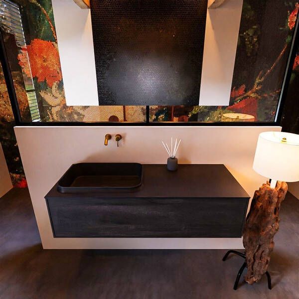 Mondiaz Badkamermeubelset Erin 120 cm met 1 Lade met RIDGE Wastafel Links Urban Zonder Kraangaten Greeploos Mat Dark Brown - Foto 2