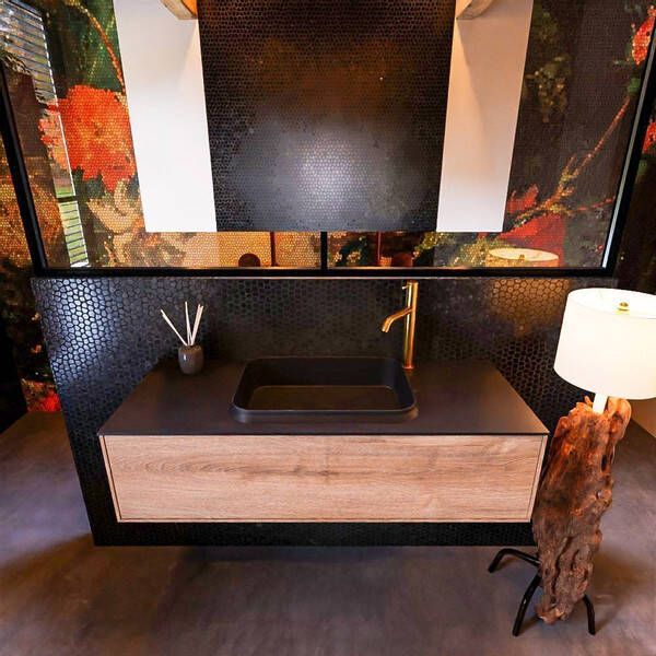 Mondiaz Badkamermeubelset Erin 120 cm met 1 Lade met RIDGE Wastafel Midden Urban met 1 kraangat Greeploos Mat Washed Oak