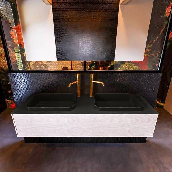 Mondiaz Badkamermeubelset Erin 150 cm met 1 Lade met RIDGE Wastafel Dubbel Urban met 2 kraangaten Greeploos Mat Underlayment - Foto 2