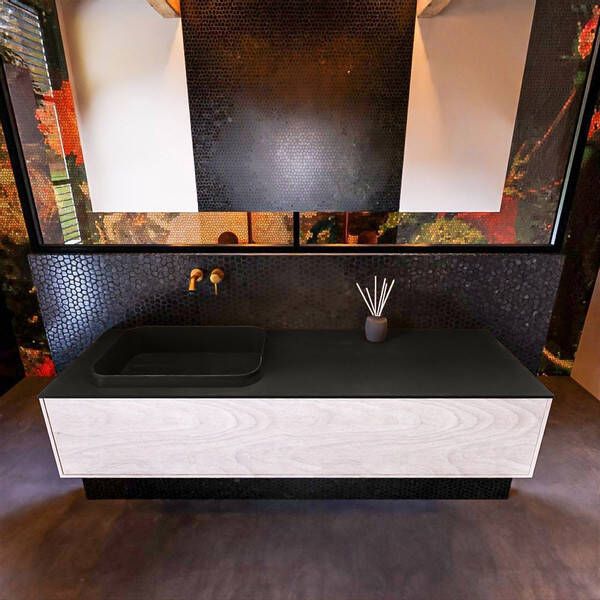 Mondiaz Badkamermeubelset Erin 150 cm met 1 Lade met RIDGE Wastafel Links Urban Zonder Kraangaten Greeploos Mat Underlayment