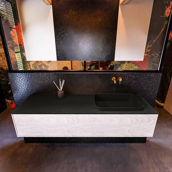 Mondiaz Badkamermeubelset Erin 150 cm met 1 Lade met RIDGE Wastafel Rechts Urban Zonder Kraangaten Greeploos Mat Underlayment