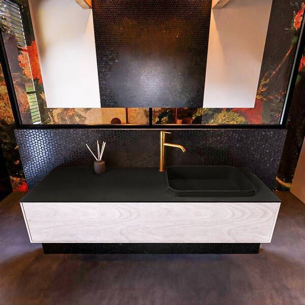 Mondiaz Badkamermeubelset Erin 150 cm met 1 Lade met RIDGE Wastafel Rechts Urban met 1 kraangat Greeploos Mat Underlayment