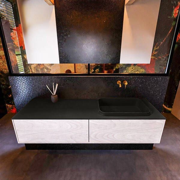 Mondiaz Badkamermeubelset Erin 150 cm met 2 Lades met RIDGE Wastafel Rechts Urban Zonder Kraangaten Greeploos Mat Underlayment - Foto 2