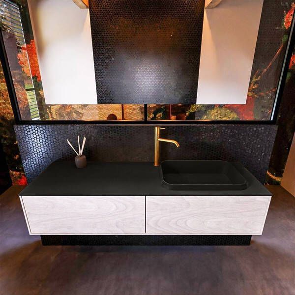 Mondiaz Badkamermeubelset Erin 150 cm met 2 Lades met RIDGE Wastafel Rechts Urban met 1 kraangat Greeploos Mat Underlayment