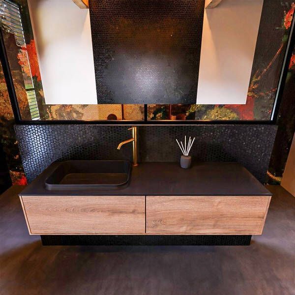 Mondiaz Badkamermeubelset Erin 150 cm met 2 Lades met RIDGE Wastafel Links Urban met 1 kraangat Greeploos Mat Washed Oak