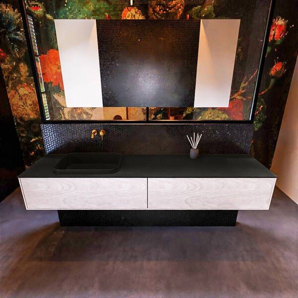 Mondiaz Badkamermeubelset Erin 200 cm met 2 Lades met RIDGE Wastafel Links Urban Zonder Kraangaten Greeploos Mat Underlayment