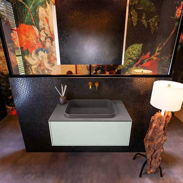 Mondiaz Badkamermeubelset Erin 80 cm met 1 Lade met RIDGE Wastafel Midden Dark grey Zonder Kraangaten Greeploos Mat Greey