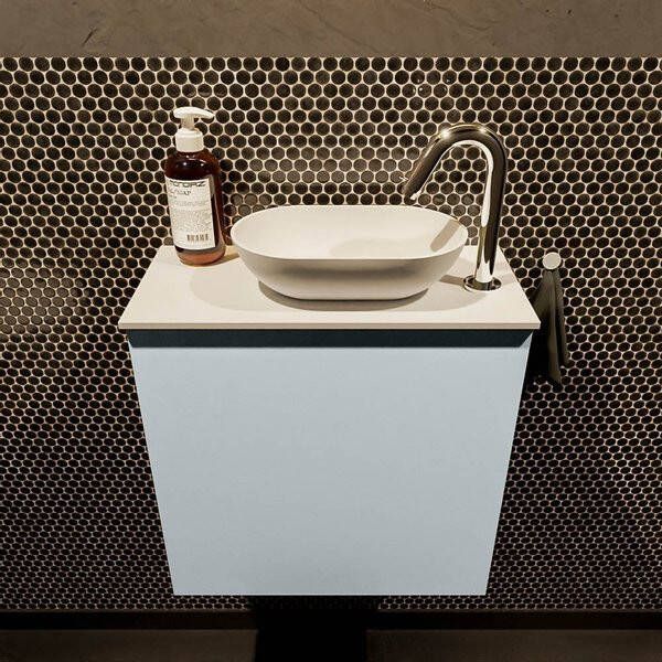 Mondiaz Fowy toiletmeubel 50x50x23cm clay mat 1 kraangat wasbak: rechts 1 deur solid surface met blad MDF kleur wasbak: wit FOWY59005claytalc