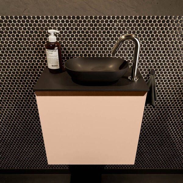 Mondiaz Fowy toiletmeubel 50x50x23cm rosee mat 1 kraangat wasbak: rechts 1 deur solid surface met blad MDF kleur wasbak: zwart FOWY59005roseeurban