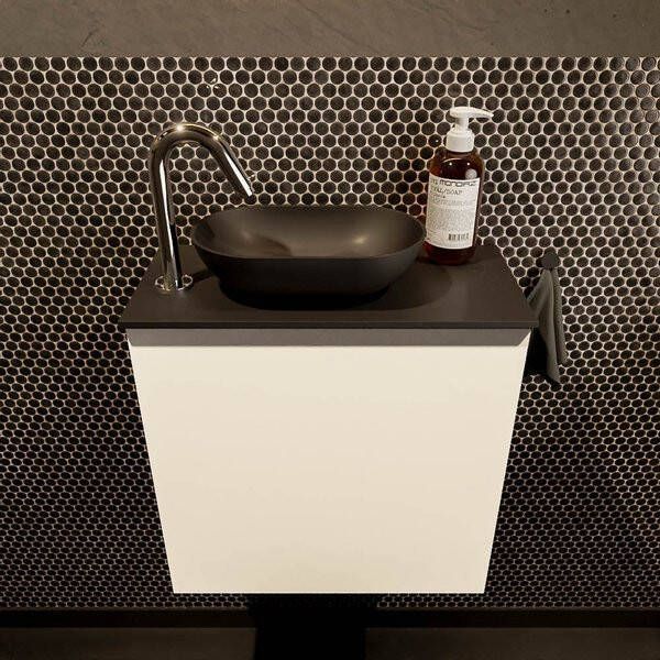 Mondiaz Fowy toiletmeubel 50x50x23cm talc mat 1 kraangat wasbak: links 1 deur solid surface met blad MDF kleur wasbak: zwart FOWY59004talcurban