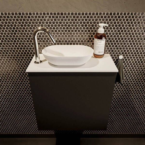 Mondiaz Fowy toiletmeubel 50x50x23cm urban mat 1 kraangat wasbak: links 1 deur solid surface met blad MDF kleur wasbak: wit FOWY59004urbantalc