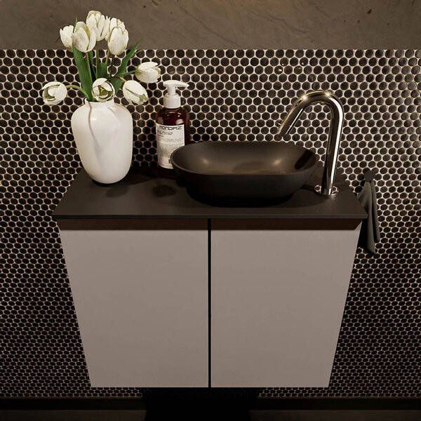 Mondiaz Fowy toiletmeubel 60x50x23cm smoke mat 1 kraangat wasbak: rechts 2 deuren solid surface met blad MDF kleur wasbak: Antraciet Wit FOWY59009smokesmoke