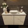 Mondiaz Fowy toiletmeubel 80x50x23cm Carrara mat 1 kraangat wasbak: midden 2 deuren solid surface met blad Melamine kleur wasbak: wit FOWY59013Carraratalc - Thumbnail 1