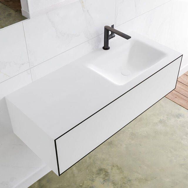 Mondiaz LAGOM Badkamermeubelset 110cm 1 lade Wastafel cloud wasbak rechts 1 kraangat Solid surface urban M64115UBM1M35147R