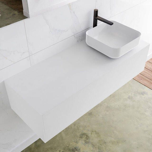 Mondiaz LAGOM Badkamermeubelset 120cm 1 lade waskom Binx wasbak rechts 1 kraangat Solid surface talc M64178TAM1M49903R