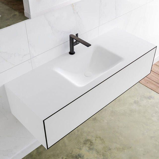 Mondiaz LAGOM Badkamermeubelset 120cm 1 lade Wastafel cloud wasbak midden 1 kraangat Solid surface urban M64117UBM1M35162C