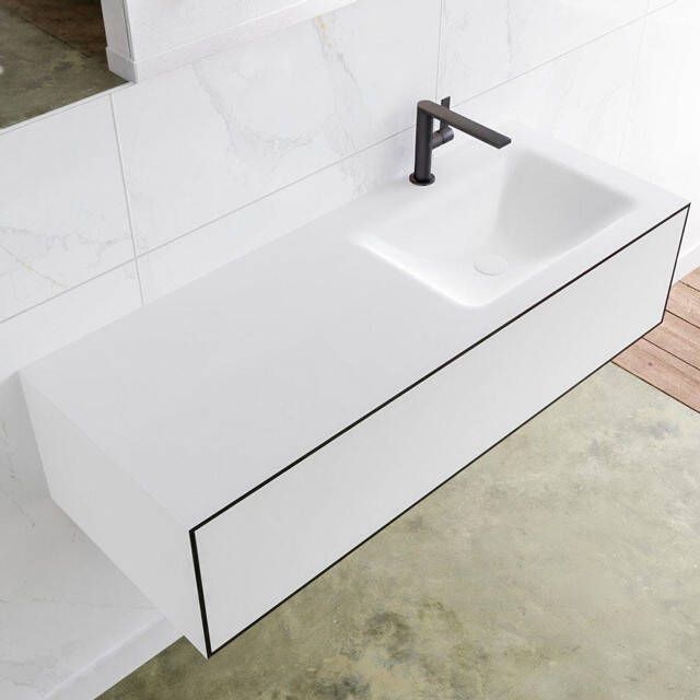 Mondiaz LAGOM Badkamermeubelset 120cm 1 lade Wastafel cloud wasbak rechts 1 kraangat Solid surface urban M64119UBM1M35164R