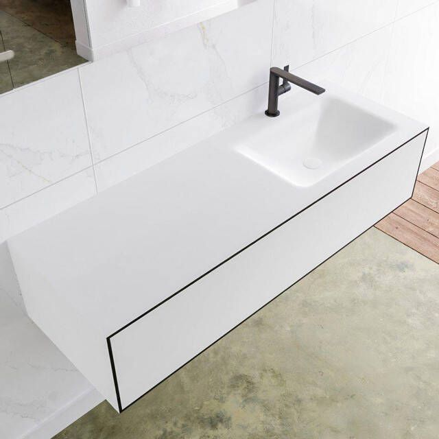 Mondiaz LAGOM Badkamermeubelset 130cm 1 lade Wastafel cloud wasbak rechts 1 kraangat Solid surface urban M64124UBM1M35183R