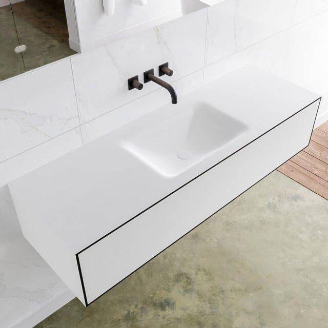 Mondiaz LAGOM Badkamermeubelset 140cm 1 lade Wastafel cloud wasbak midden 0 kraangaten Solid surface urban M64127UBM0M35200C