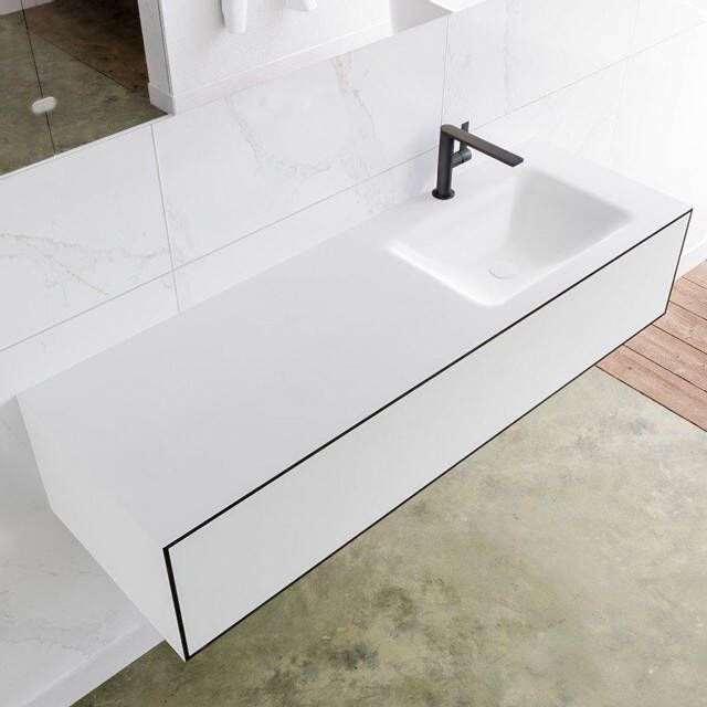 Mondiaz LAGOM Badkamermeubelset 140cm 1 lade Wastafel cloud wasbak rechts 1 kraangat Solid surface urban M64129UBM1M35202R