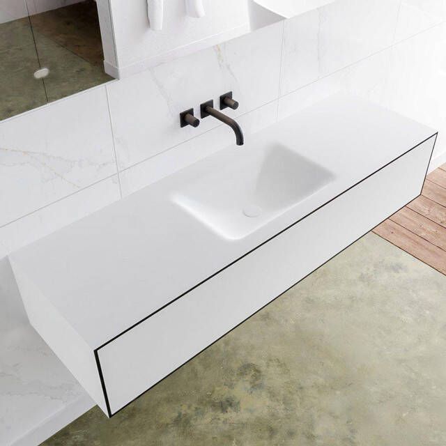 Mondiaz LAGOM Badkamermeubelset 150cm 1 lade Wastafel cloud wasbak midden 0 kraangaten Solid surface urban M64132UBM0M35216C