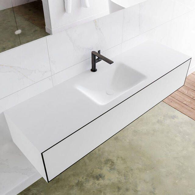 Mondiaz LAGOM Badkamermeubelset 150cm 1 lade Wastafel cloud wasbak midden 1 kraangat Solid surface urban M64132UBM1M35216C