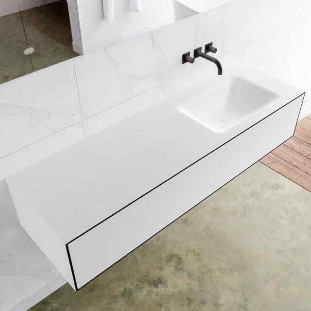 Mondiaz LAGOM Badkamermeubelset 150cm 1 lade Wastafel cloud wasbak rechts 0 kraangaten Solid surface urban M64134UBM0M35218R