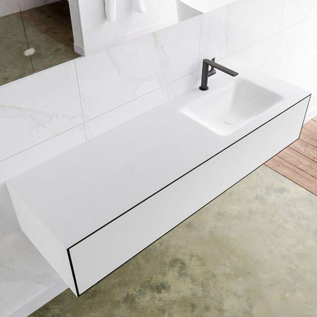 Mondiaz LAGOM Badkamermeubelset 150cm 1 lade Wastafel cloud wasbak rechts 1 kraangat Solid surface urban M64134UBM1M35218R