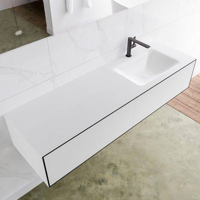 Mondiaz LAGOM Badkamermeubelset 150cm 2 lades Wastafel cloud wasbak rechts 1 kraangat Solid surface urban M64150UBM1M35218R