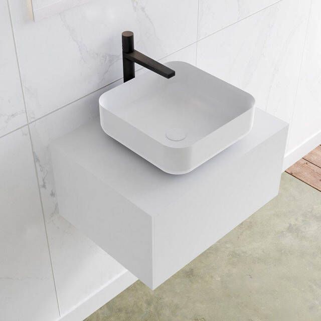 Mondiaz LAGOM Badkamermeubelset 60cm 1 lade waskom Binx wasbak midden 1 kraangat Solid surface talc M64172TAM1M49903C