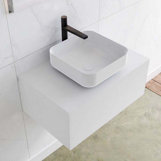 Mondiaz LAGOM Badkamermeubelset 70cm 1 lade waskom Binx wasbak midden 1 kraangat Solid surface talc M64173TAM1M49903C