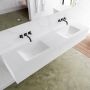 Douche Concurrent Badkamermeubel Lagom Hangend 190x30x45cm Wit Glans Solid Surface Wastafel Cloud Geen Kraangaten Dubbel met 2 Lades - Thumbnail 2