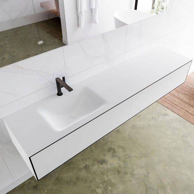 Mondiaz LAGOM Badkamermeubelset 90cm 2 lades Wastafel cloud wasbak links 1 kraangat Solid surface urban M64165UBM1M63025L