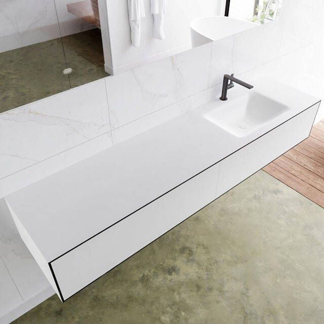 Mondiaz LAGOM Badkamermeubelset 90cm 2 lades Wastafel cloud wasbak rechts 1 kraangat Solid surface urban M64166UBM1M63026R